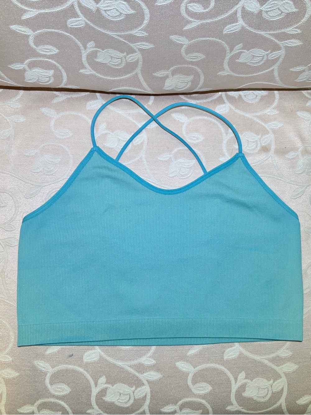 NWOT No Boundaries Ribbed Light Aqua  Cropped Reversible Cami Tank Bra Top. XXL